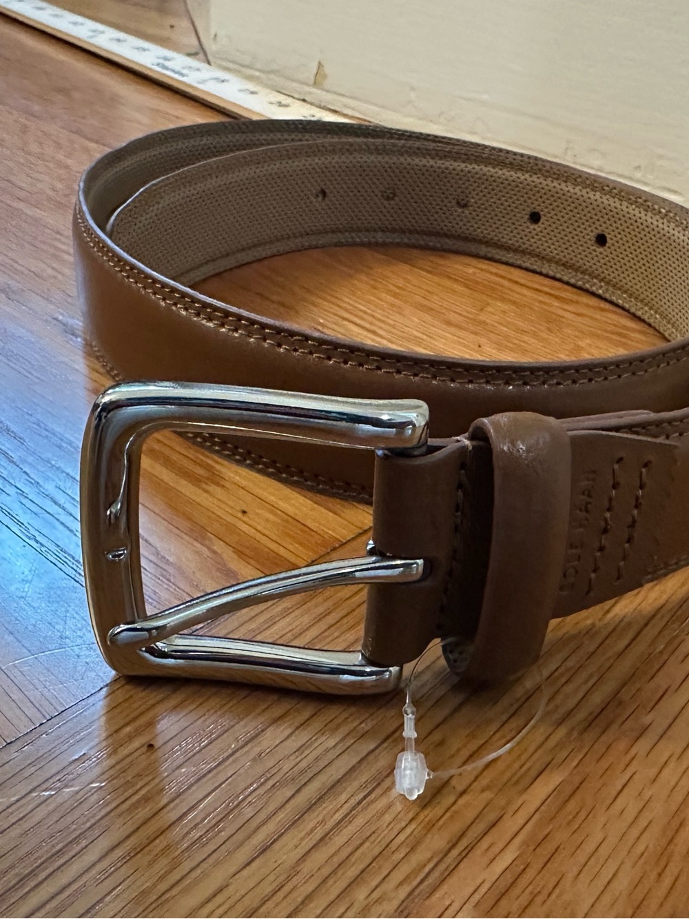 Brown Leather Cole Haan Men's Belt with Silver Tone Buckle Classic Preppy